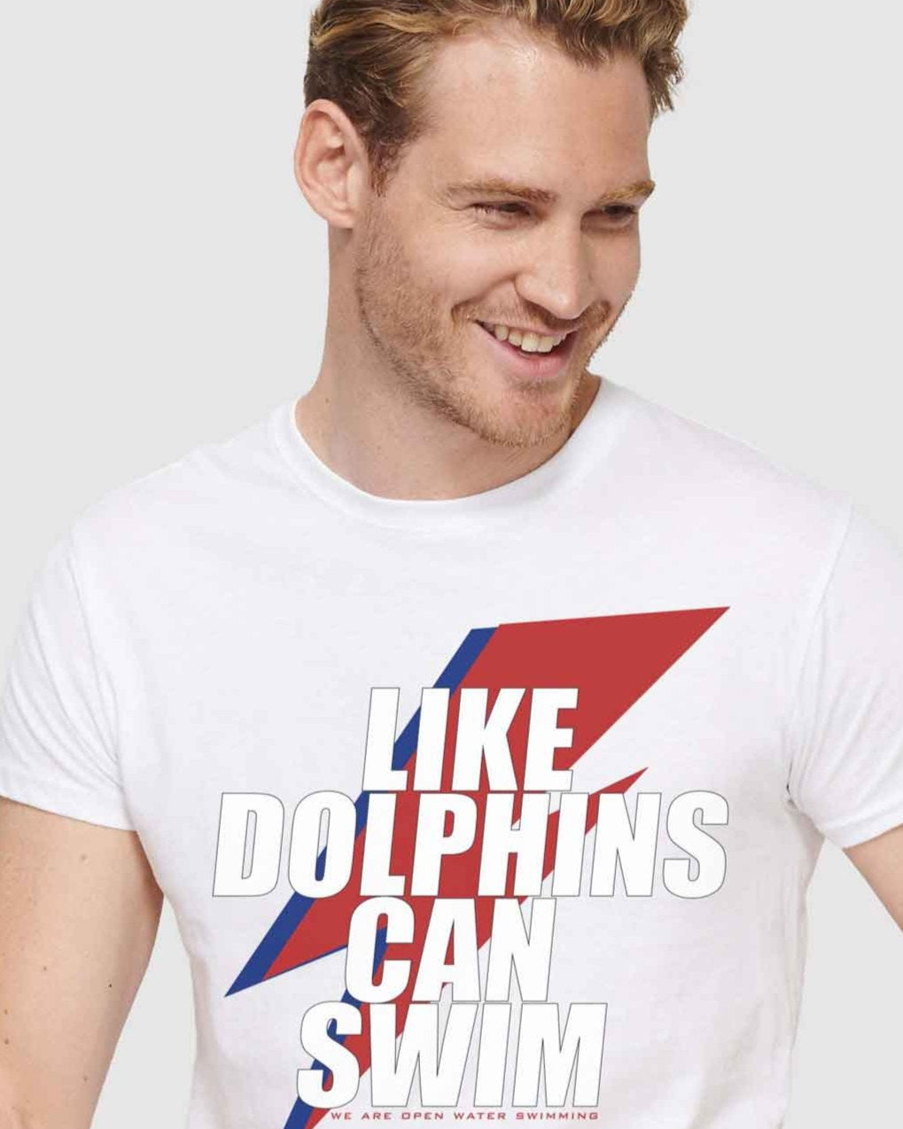 Like dolphins can swim slogan in white for men cotton t shirt