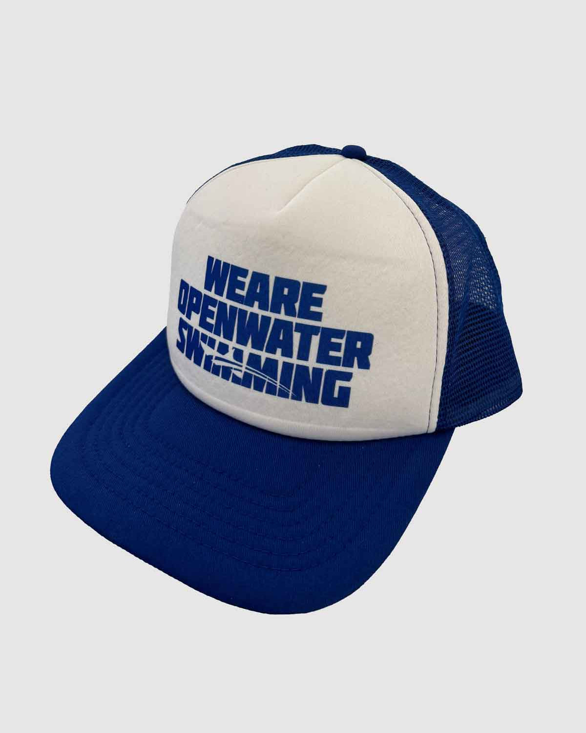 We are open water swimming oceanman cap in blue and white